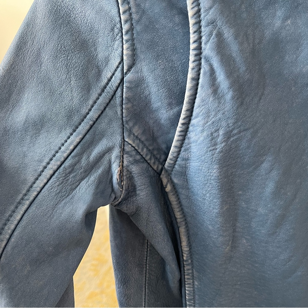 IRO Ashville Distressed Blue Leather Jacket France 36 / US 2 / XS - Picture 13 of 16
